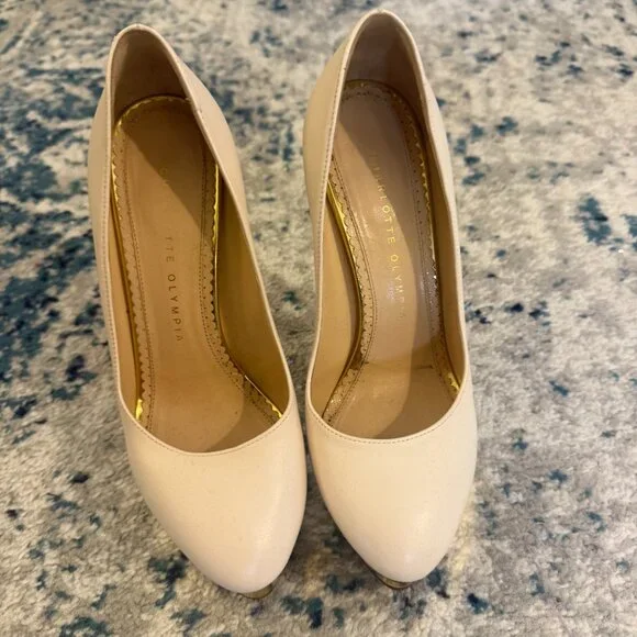 Charlotte Olympia Cream and Gold Dolly Heels Size 37 EU/7 US - Picture 2 of 9